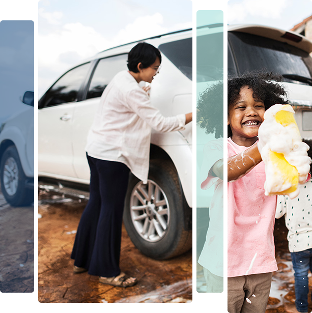 Family with new vehicle 