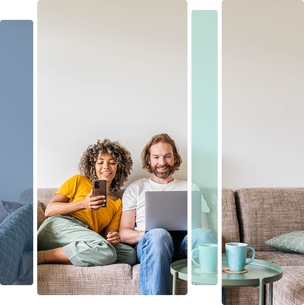 couple looking at their devices
