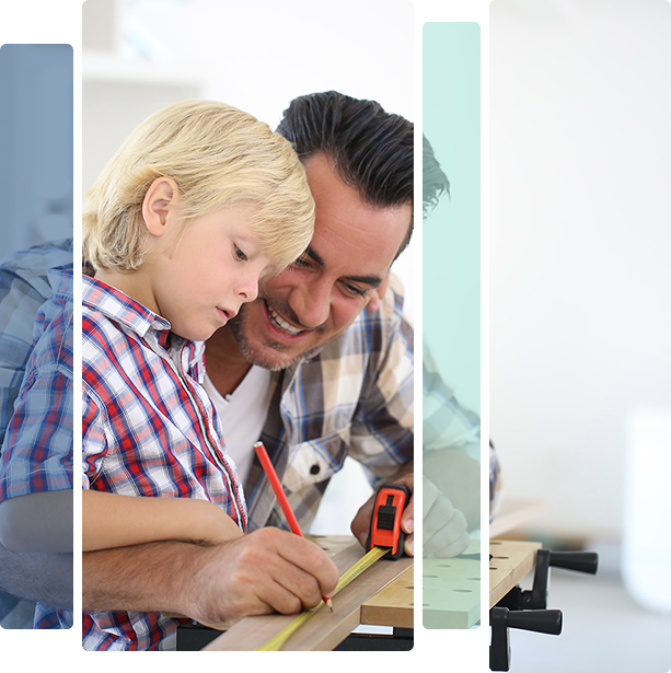 Family working with tape measure