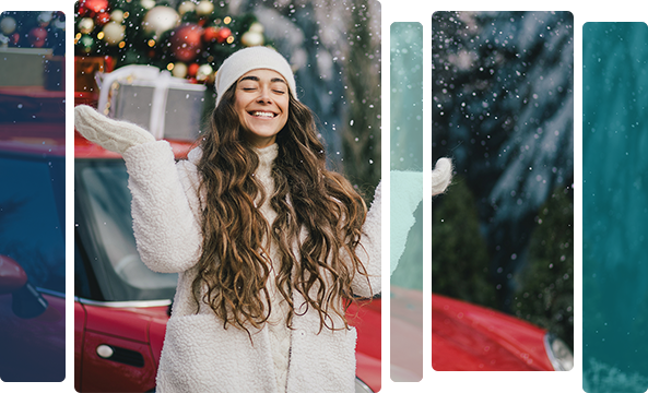 Woman in winter clothing with car