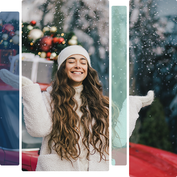 Woman in winter clothing with car