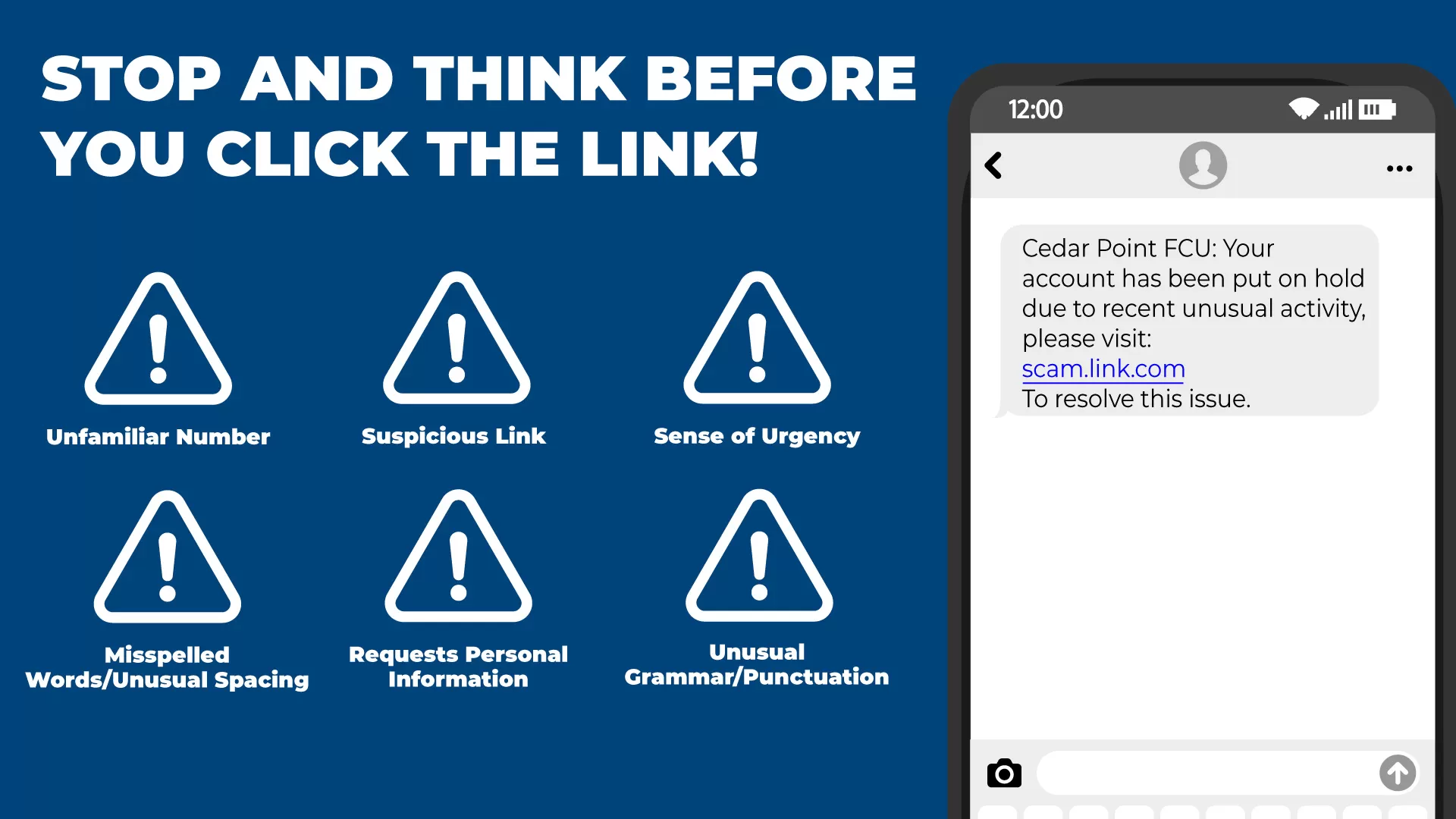 image with text that says Stop and Think Before you Click the Link
